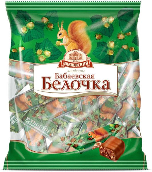 Babaevskiy Chocolate "Belochka“ Chocolate-nut praline with the addition of crushed hazelnuts.